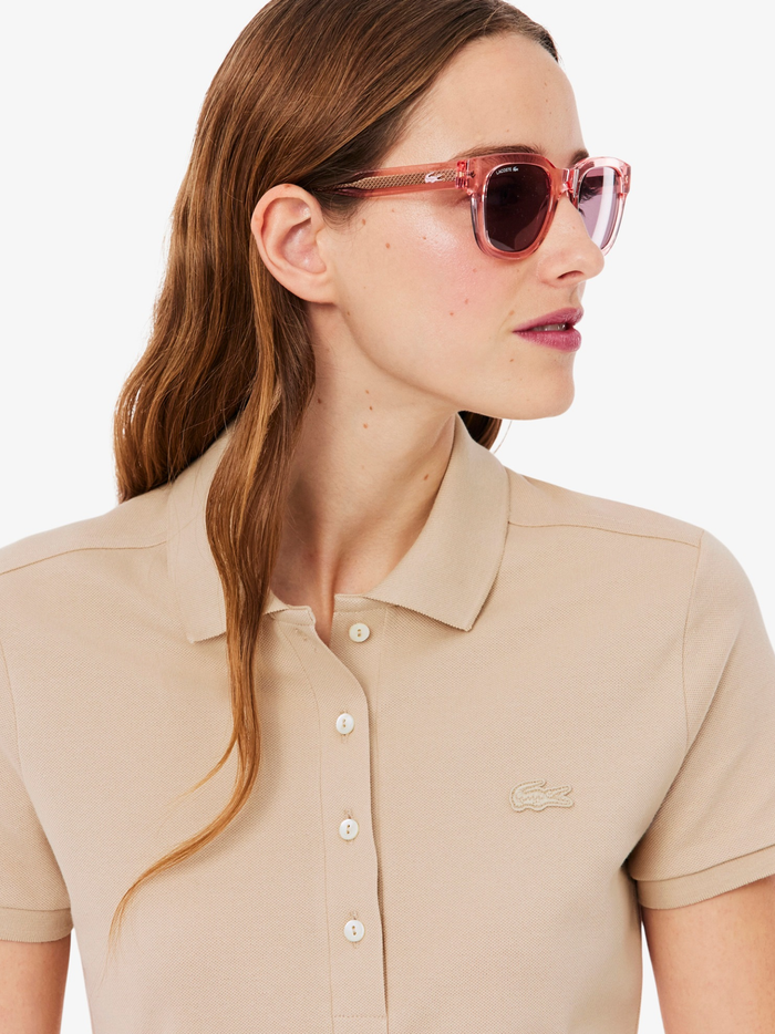 LACOSTE WOMEN Slim Fit Stretch Mini Piqué Polo Dress Beige - MAISONDEFASHION.COM