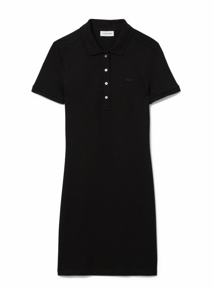 LACOSTE WOMEN Slim Fit Stretch Piqué Polo Dress Black - MAISONDEFASHION.COM