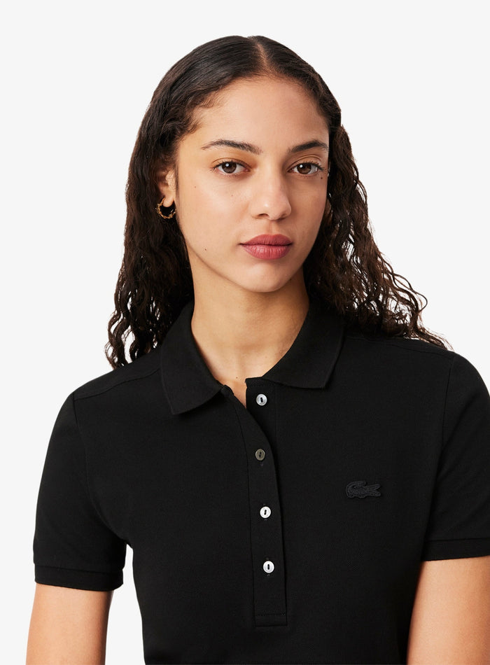 LACOSTE WOMEN Slim Fit Stretch Piqué Polo Dress Black - MAISONDEFASHION.COM