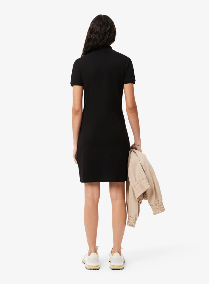 LACOSTE WOMEN Slim Fit Stretch Piqué Polo Dress Black - MAISONDEFASHION.COM
