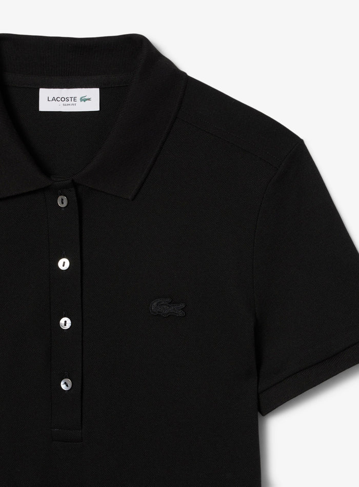 LACOSTE WOMEN Slim Fit Stretch Piqué Polo Dress Black - MAISONDEFASHION.COM