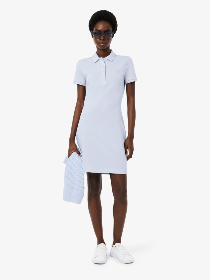 LACOSTE WOMEN Slim Fit Stretch Piqué Polo Dress Light Blue - MAISONDEFASHION.COM