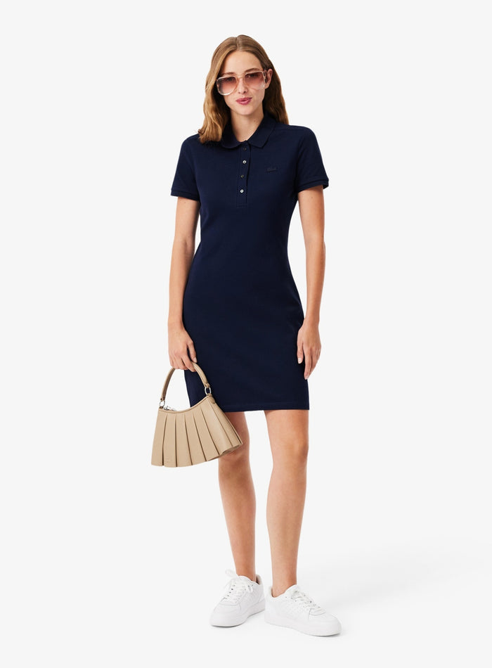 LACOSTE WOMEN Slim Fit Stretch Piqué Polo Dress Midnight Blue - MAISONDEFASHION.COM