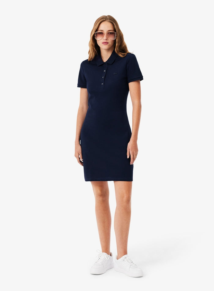 LACOSTE WOMEN Slim Fit Stretch Piqué Polo Dress Midnight Blue - MAISONDEFASHION.COM