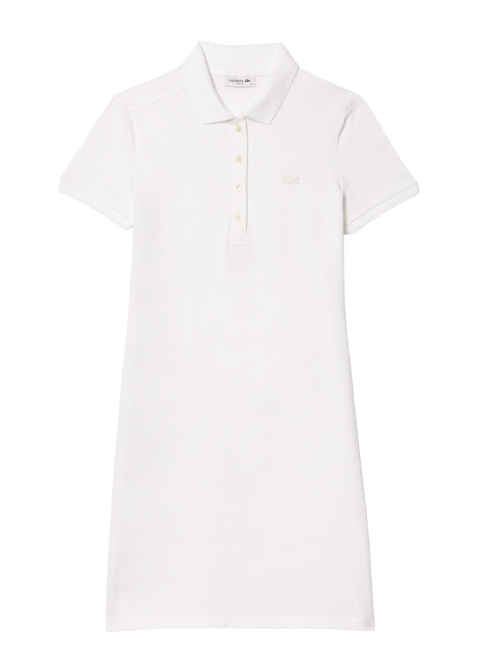 LACOSTE WOMEN Slim Fit Stretch Piqué Polo Dress White - MAISONDEFASHION.COM