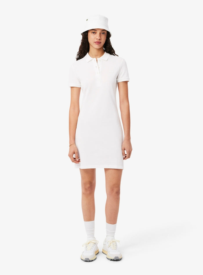LACOSTE WOMEN Slim Fit Stretch Piqué Polo Dress White - MAISONDEFASHION.COM