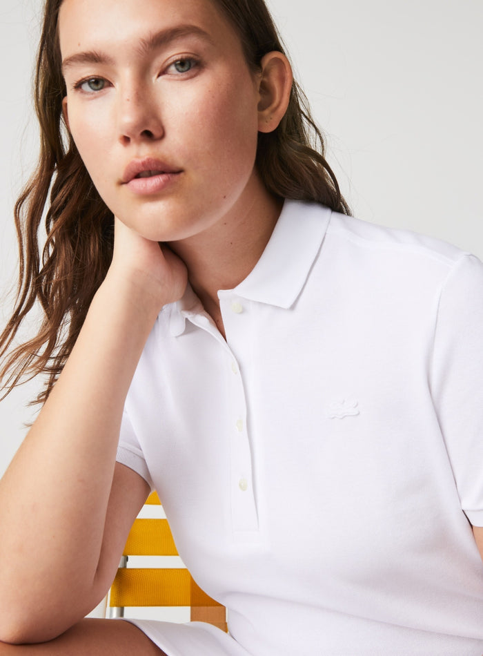 LACOSTE WOMEN Slim Fit Stretch Piqué Polo Dress White - MAISONDEFASHION.COM