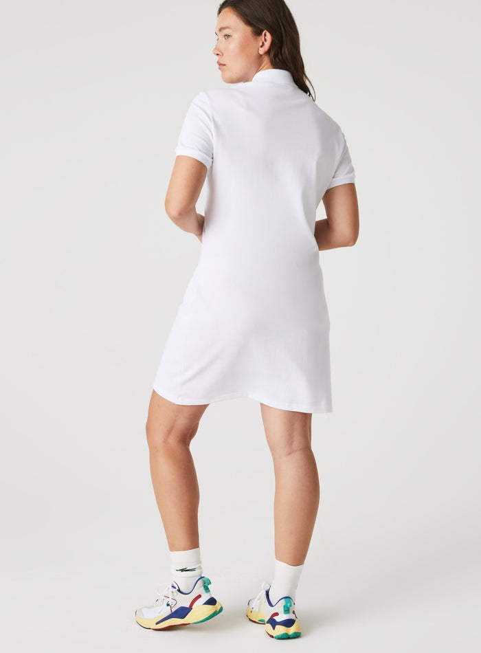 LACOSTE WOMEN Slim Fit Stretch Piqué Polo Dress White - MAISONDEFASHION.COM