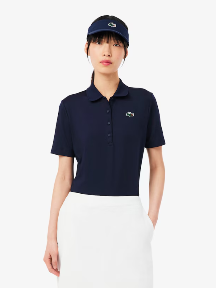 LACOSTE WOMEN Slim Fit UV Protect Stretch Golf Polo Shirt Midnight Blue - MAISONDEFASHION.COM