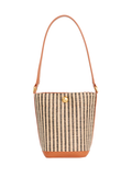 LACOSTE WOMEN Small Summer Pack Raffia Bucket Bag Natural Black Tan