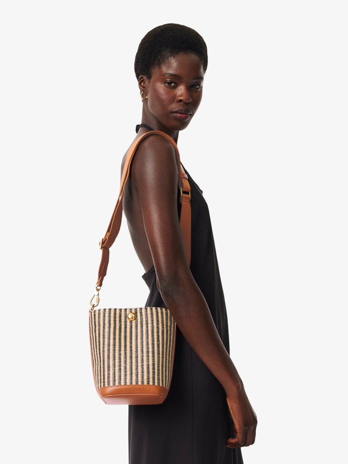 LACOSTE WOMEN Small Summer Pack Raffia Bucket Bag Natural Black Tan