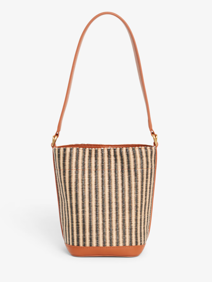 LACOSTE WOMEN Small Summer Pack Raffia Bucket Bag Natural Black Tan