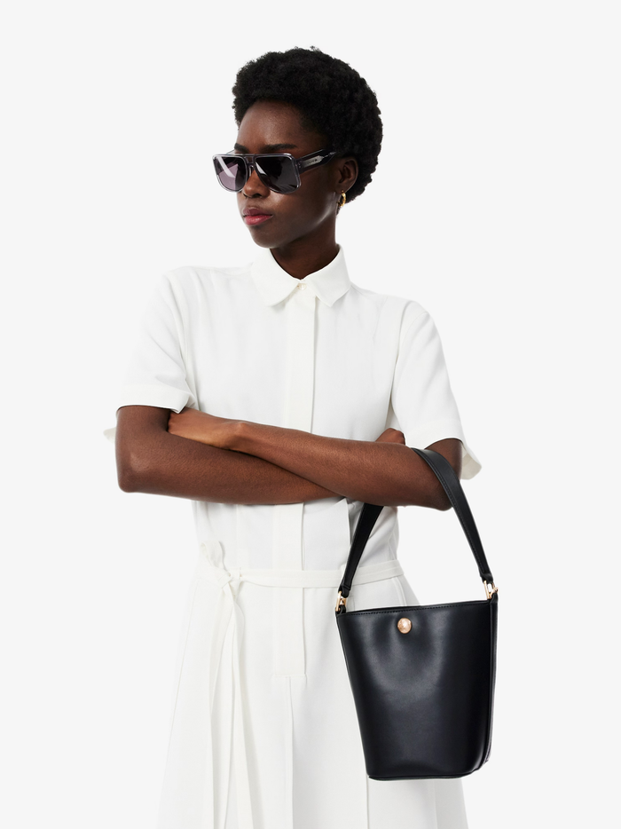 LACOSTE WOMEN Small Tennis Bliss Leather Bucket Bag Black