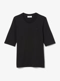 LACOSTE WOMEN Soft Cotton Three Quarter Sleeve T-shirt Black - MAISONDEFASHION.COM