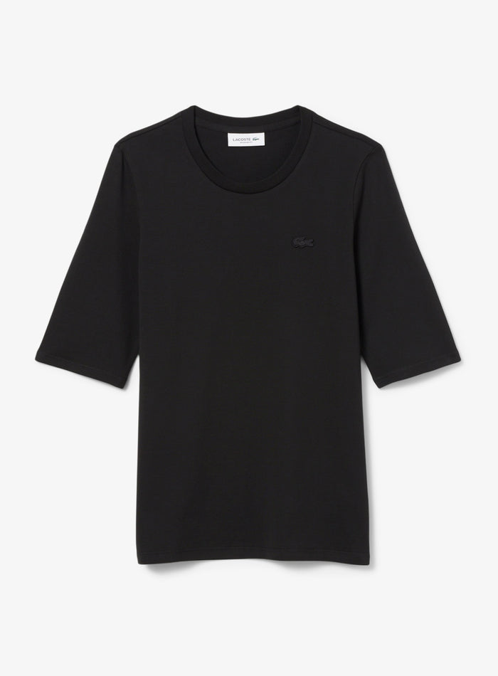 LACOSTE WOMEN Soft Cotton Three Quarter Sleeve T-shirt Black - MAISONDEFASHION.COM