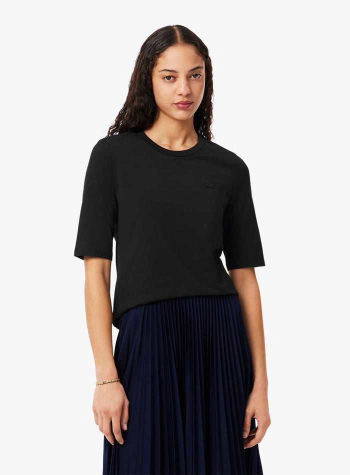 LACOSTE WOMEN Soft Cotton Three Quarter Sleeve T-shirt Black - MAISONDEFASHION.COM