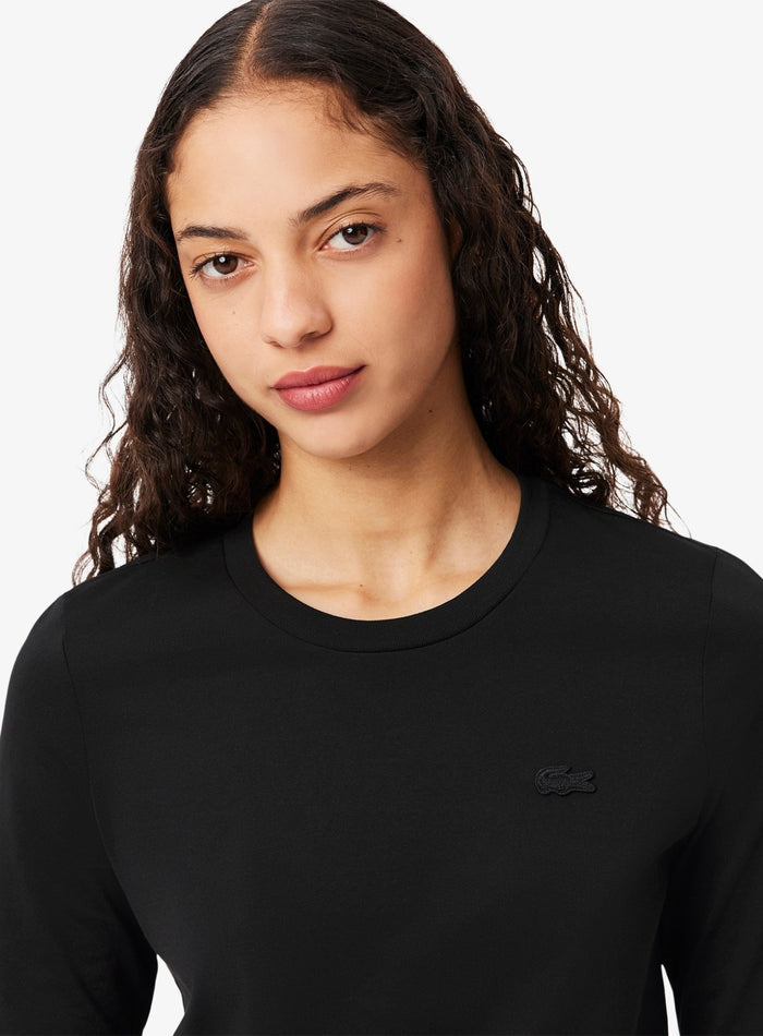 LACOSTE WOMEN Soft Cotton Three Quarter Sleeve T-shirt Black - MAISONDEFASHION.COM