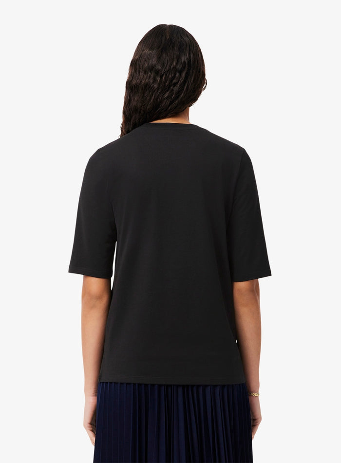 LACOSTE WOMEN Soft Cotton Three Quarter Sleeve T-shirt Black - MAISONDEFASHION.COM