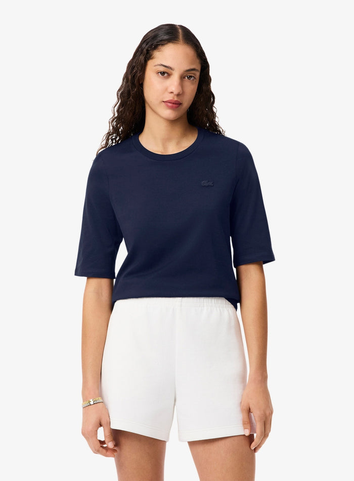LACOSTE WOMEN Soft Cotton Three Quarter Sleeve T-shirt Midnight Blue - MAISONDEFASHION.COM