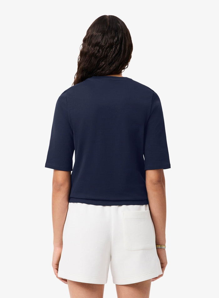 LACOSTE WOMEN Soft Cotton Three Quarter Sleeve T-shirt Midnight Blue - MAISONDEFASHION.COM