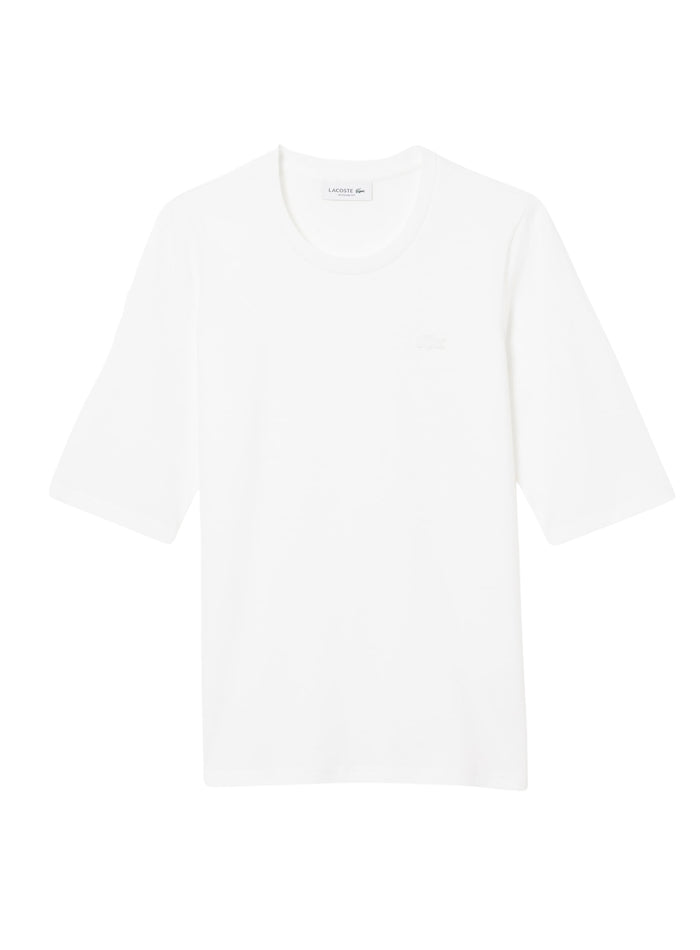 LACOSTE WOMEN Soft Cotton Three Quarter Sleeve T-shirt White - MAISONDEFASHION.COM