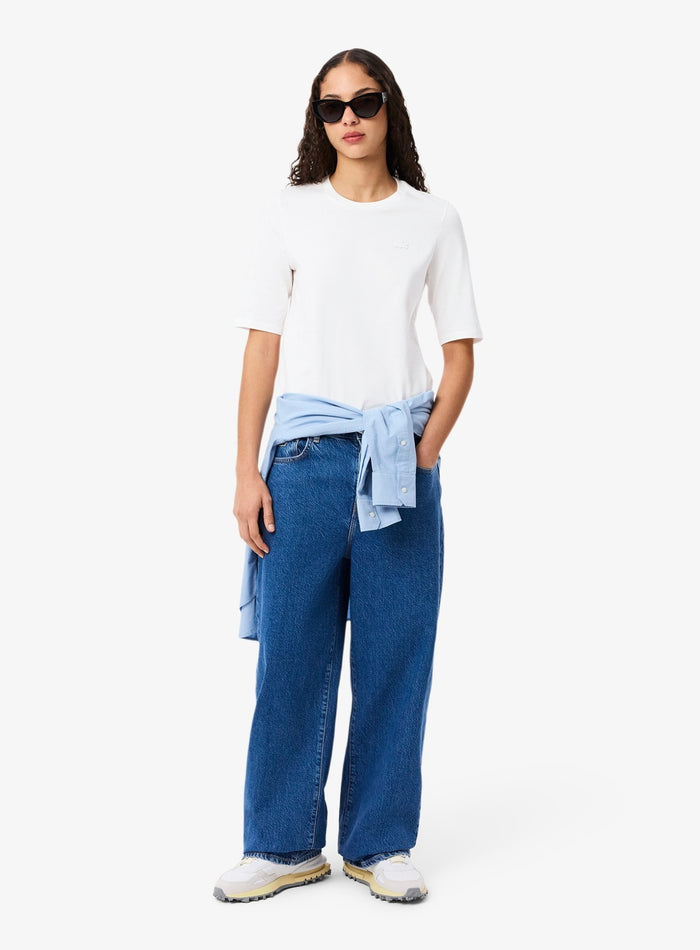 LACOSTE WOMEN Soft Cotton Three Quarter Sleeve T-shirt White - MAISONDEFASHION.COM