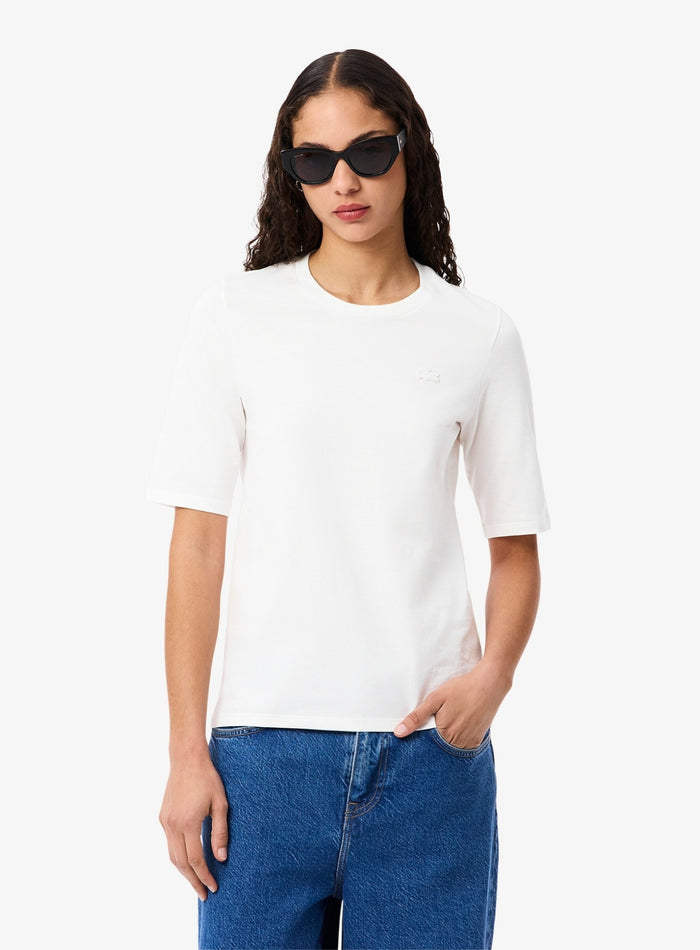 LACOSTE WOMEN Soft Cotton Three Quarter Sleeve T-shirt White - MAISONDEFASHION.COM