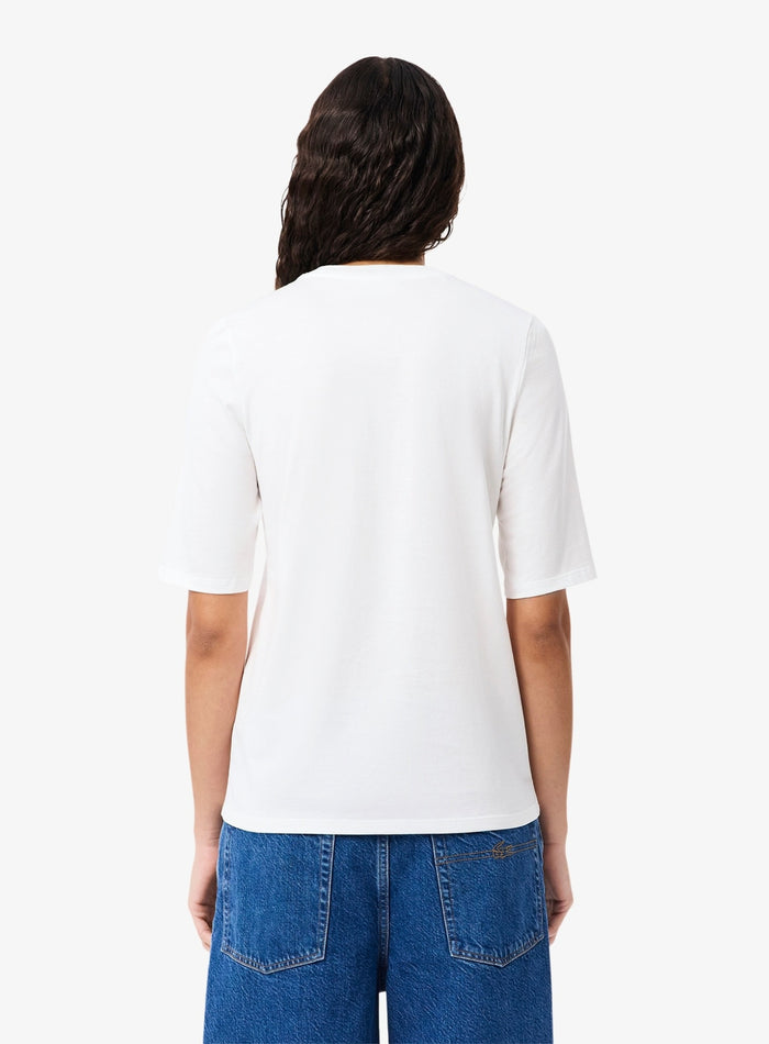 LACOSTE WOMEN Soft Cotton Three Quarter Sleeve T-shirt White - MAISONDEFASHION.COM