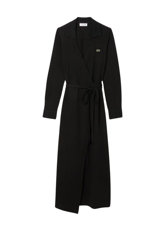 LACOSTE WOMEN Stretch Mini Piqué Wrap Polo Dress Black - MAISONDEFASHION.COM