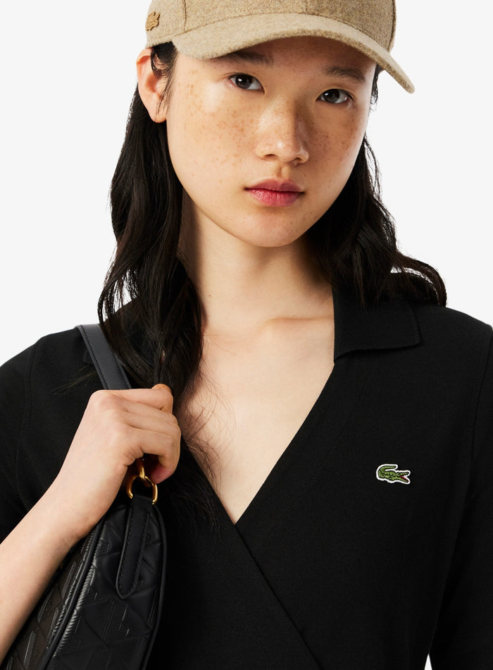 LACOSTE WOMEN Stretch Mini Piqué Wrap Polo Dress Black - MAISONDEFASHION.COM