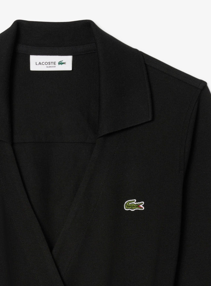 LACOSTE WOMEN Stretch Mini Piqué Wrap Polo Dress Black - MAISONDEFASHION.COM