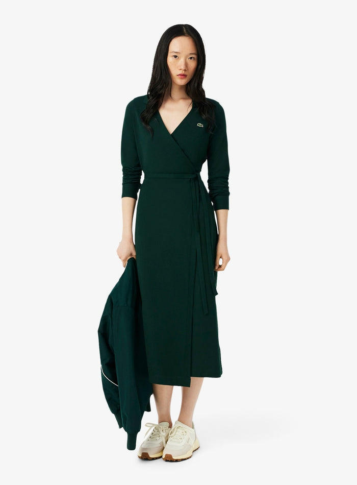 LACOSTE WOMEN Stretch Mini Piqué Wrap Polo Dress Sinople Green - MAISONDEFASHION.COM