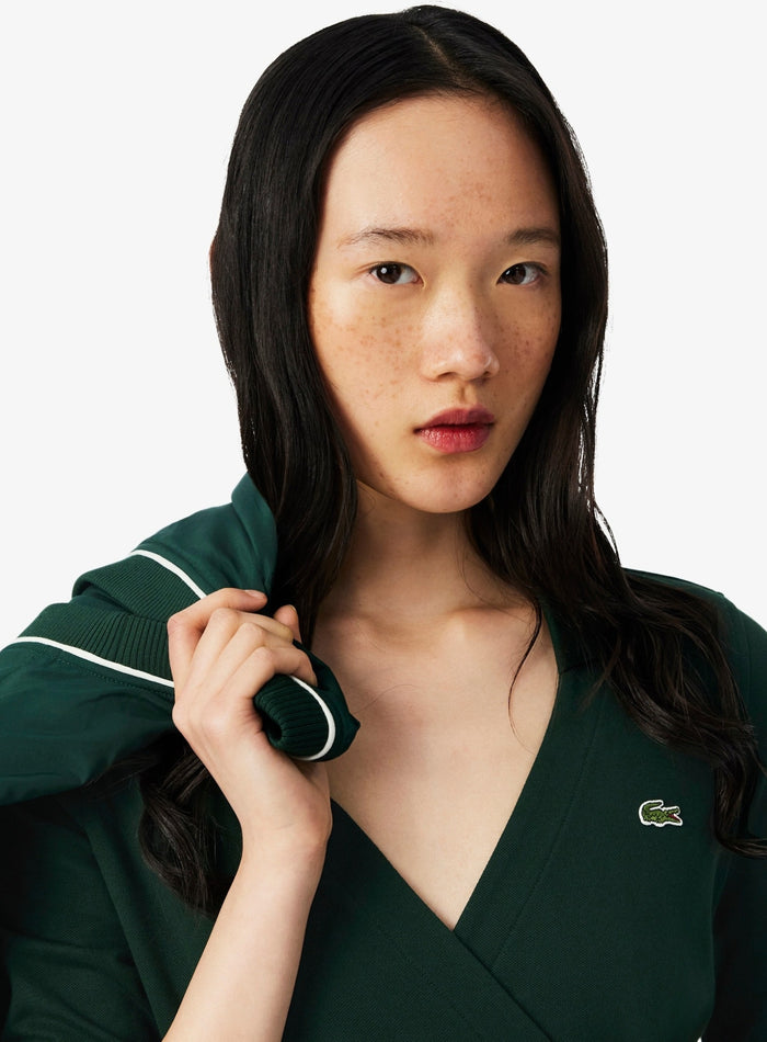 LACOSTE WOMEN Stretch Mini Piqué Wrap Polo Dress Sinople Green - MAISONDEFASHION.COM