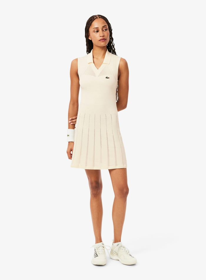LACOSTE WOMEN Stretch Tennis Dress and Shorts White Khaki Green - MAISONDEFASHION.COM