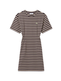 LACOSTE WOMEN Striped Cotton T-shirt Dress Marron/Beige - MAISONDEFASHION.COM