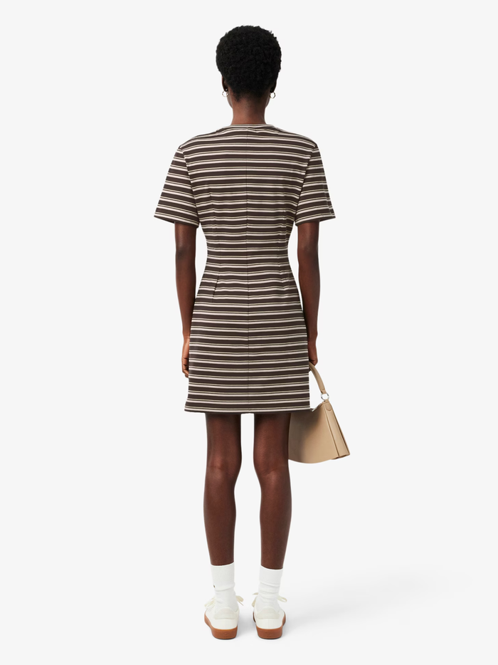 LACOSTE WOMEN Striped Cotton T-shirt Dress Marron/Beige - MAISONDEFASHION.COM