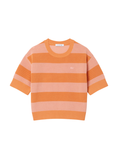 LACOSTE WOMEN Striped Mesh Knit T-shirt Orange/Rose