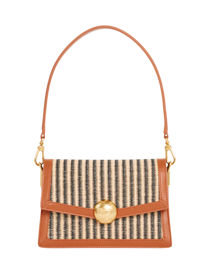 LACOSTE WOMEN Summer Pack Raffia Shoulder Bag Natural Black Tan