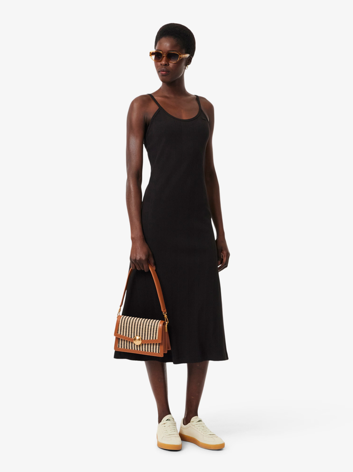 LACOSTE WOMEN Summer Pack Raffia Shoulder Bag Natural Black Tan