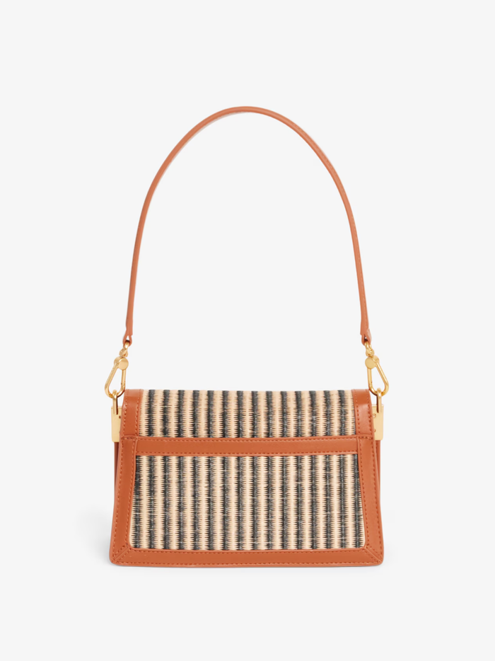 LACOSTE WOMEN Summer Pack Raffia Shoulder Bag Natural Black Tan