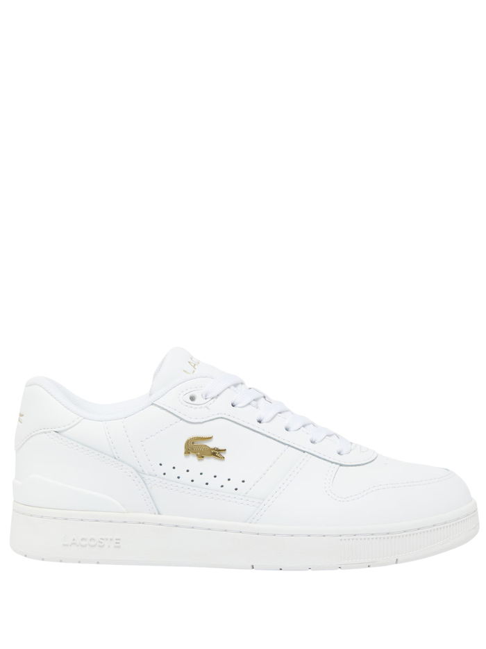 LACOSTE WOMEN T-Clip Set Leather Sneakers White/Gold - MAISONDEFASHION.COM