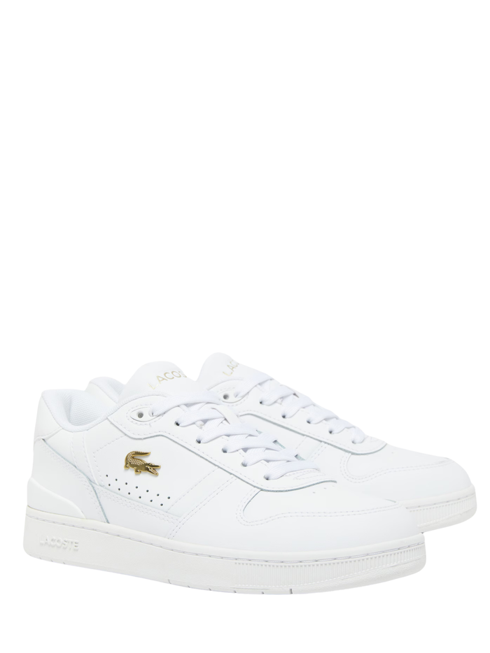 LACOSTE WOMEN T-Clip Set Leather Sneakers White/Gold - MAISONDEFASHION.COM