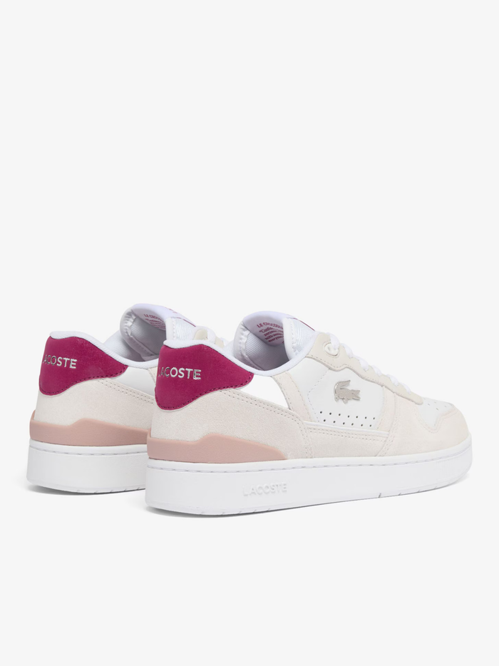LACOSTE WOMEN T-Clip Set Suede Sneakers White/Dark Purple - MAISONDEFASHION.COM