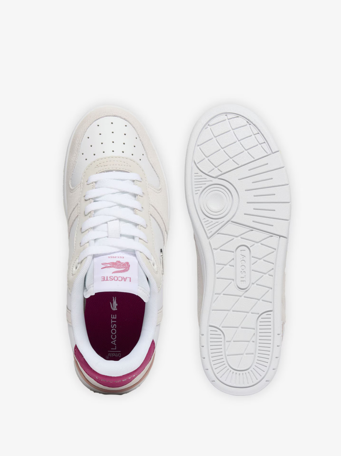 LACOSTE WOMEN T-Clip Set Suede Sneakers White/Dark Purple - MAISONDEFASHION.COM