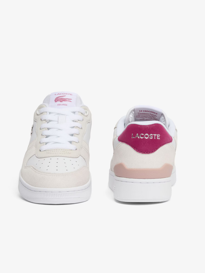 LACOSTE WOMEN T-Clip Set Suede Sneakers White/Dark Purple - MAISONDEFASHION.COM
