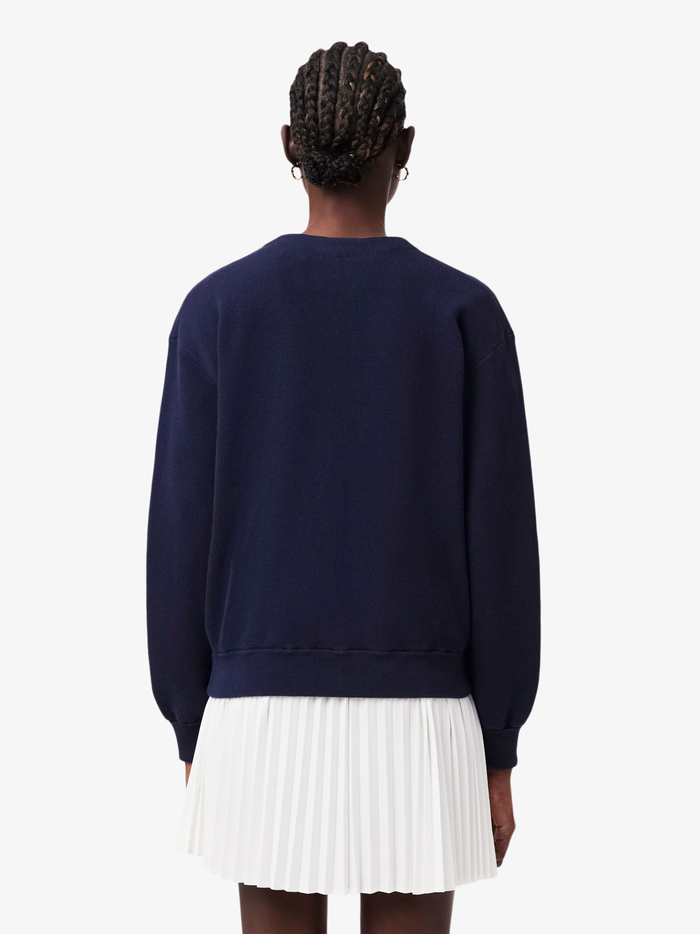 LACOSTE WOMEN V Neck Moss Stitch Cotton Cardigan Midnight Blue - MAISONDEFASHION.COM