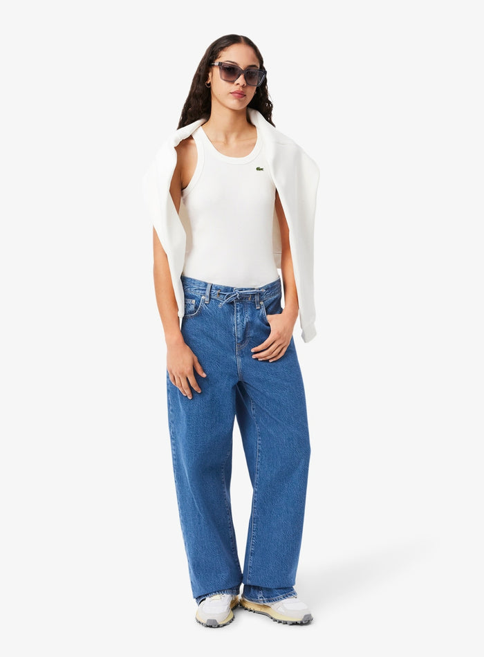 LACOSTE WOMEN Wide Fit Denim Jeans Blue - MAISONDEFASHION.COM
