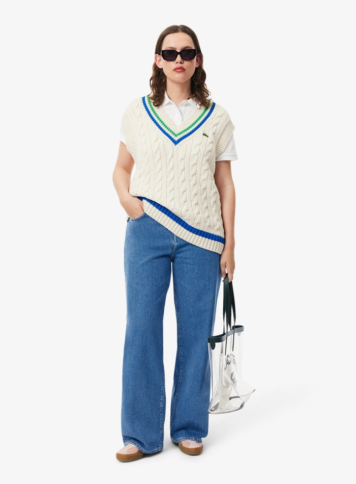 LACOSTE WOMEN Wide Fit Denim Jeans Blue - MAISONDEFASHION.COM
