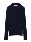 LACOSTE WOMEN Wool Jersey Polo Collar Sweater Midnight Blue - MAISONDEFASHION.COM