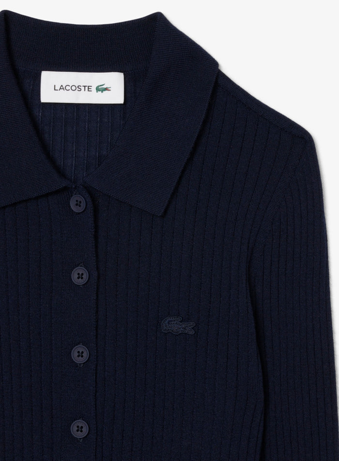 LACOSTE WOMEN Wool Jersey Polo Collar Sweater Midnight Blue - MAISONDEFASHION.COM